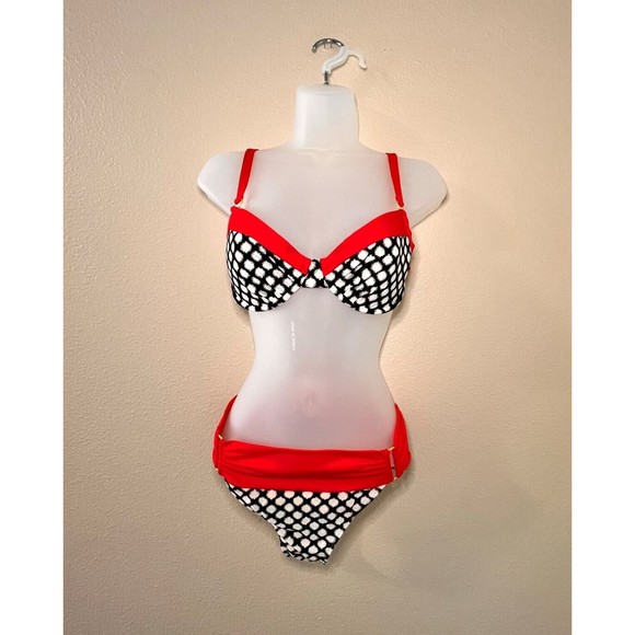 Swim Systems Other - Swim Systems Bikini Set Black Red White Adjustable Strap Tie Back Size S-M